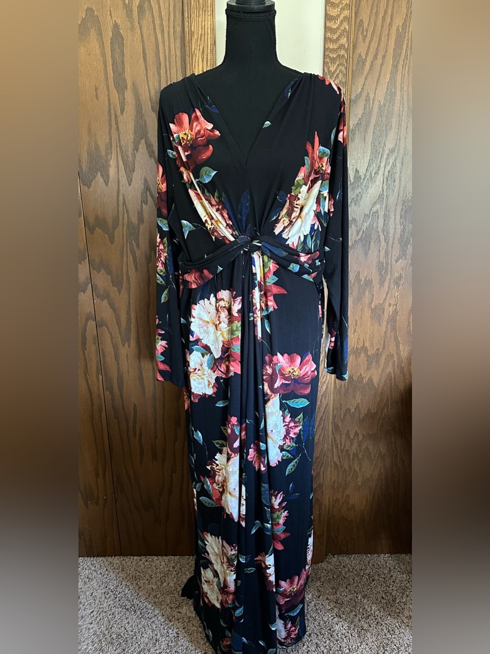 Black Floral Twist-Front Maxi Dress